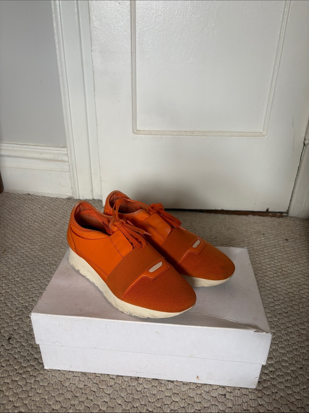 Balenciaga Orange Slip-On Elastic Sneakers